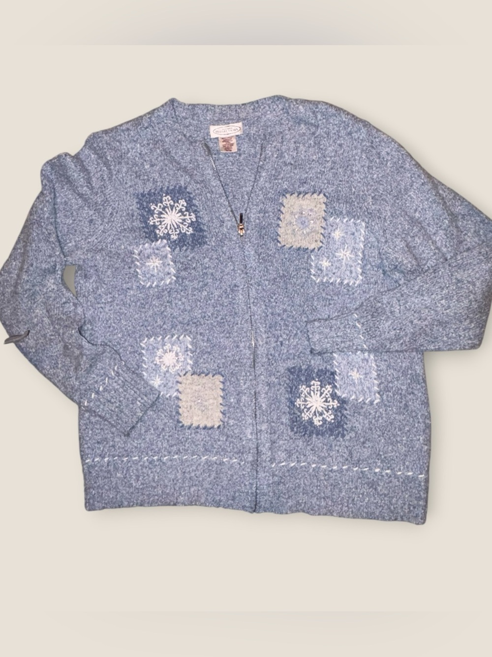 Vintage Cottagecore Cotton Blend Northern Reflections Patchwork Snowflake Zip Up